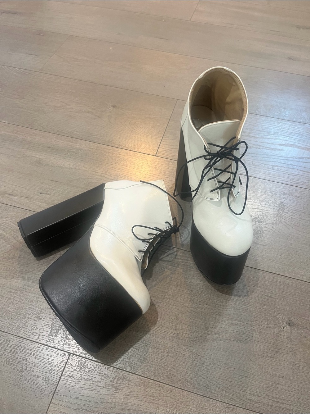 Deandre White and Black Platform Lace-Up Women's Ankle Boots